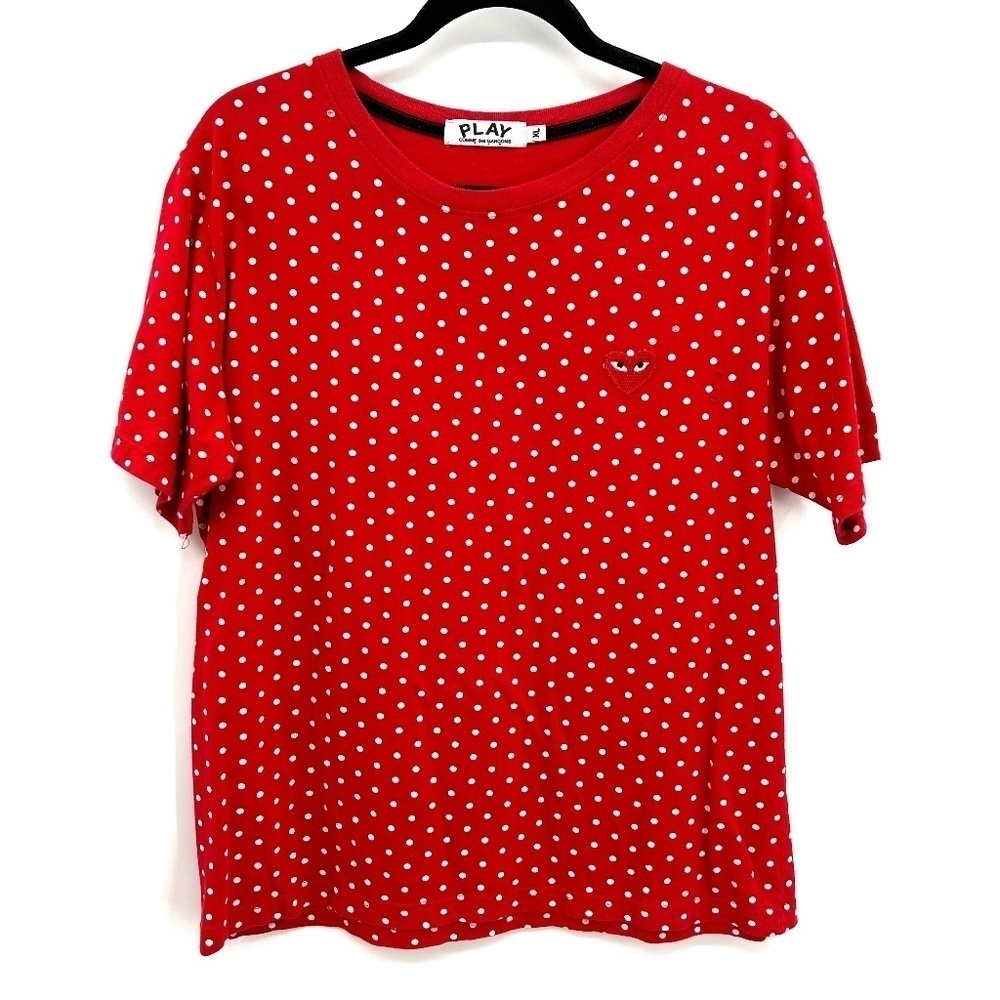 COMME DES GARCONS PLAY Red White Polka Dot Heart Embroidered T-Shirt Size XL